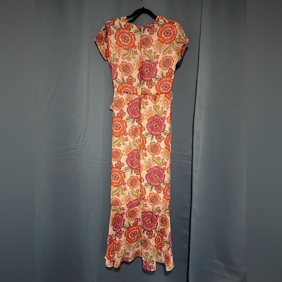 Just Taylor Sheer Floral Ruffle Faux Maxi Wrap Dress | Size 4 - Picture 2 of 6